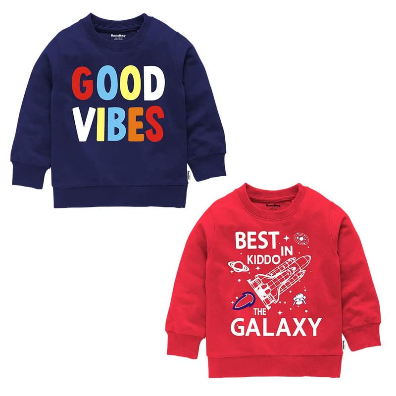 NammaBaby Boys Cotton Round Neck Sweatshirt Red Navy blue  (Pack of 2)