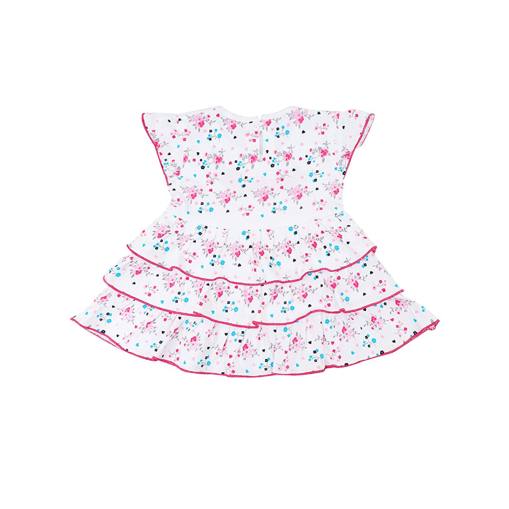 NammaBaby Premium Baby Girls Short Sleeves Frock Dress. Frock, Round Neck Frock with Swing Tie, Rose Print Pattern Frill Frock, Pack of 1, 100% Cotton Frock