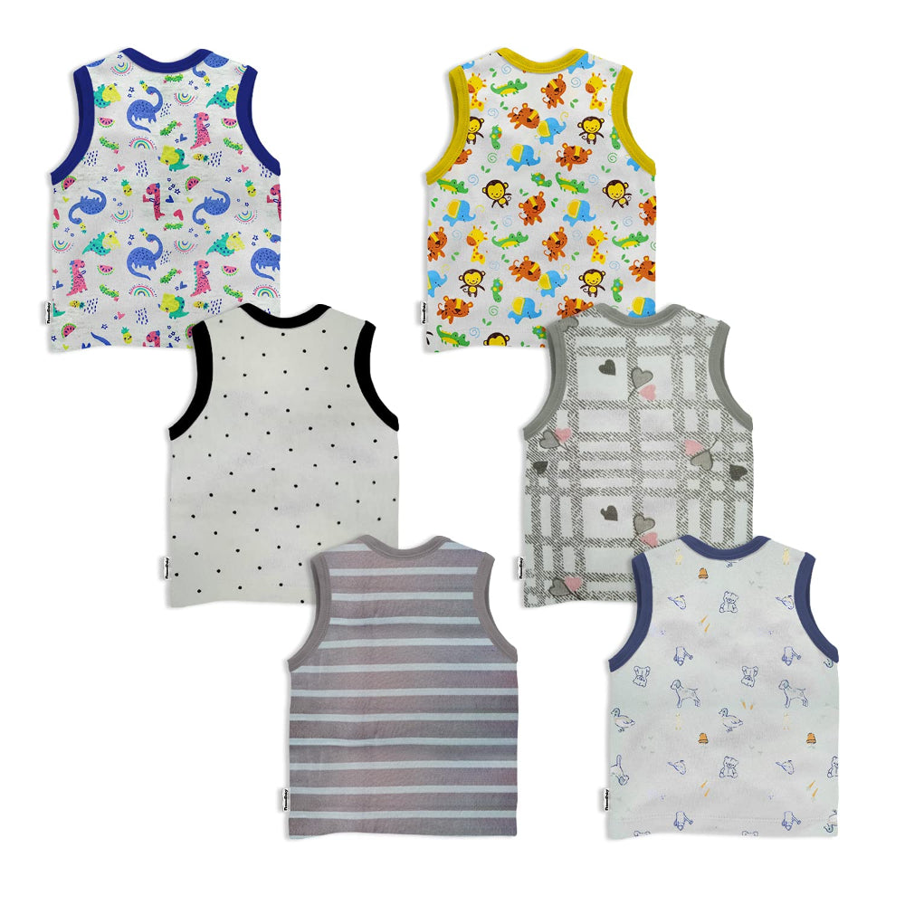 Unisex Cotton Front Open Sleeveless Vest / Jhabla for Baby - Set of 6