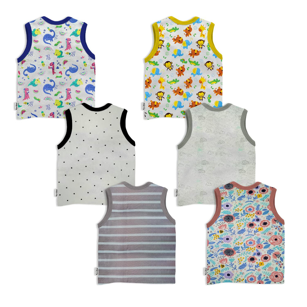 Unisex Cotton Front Open Sleeveless Vest / Jhabla for Baby - Set of 6