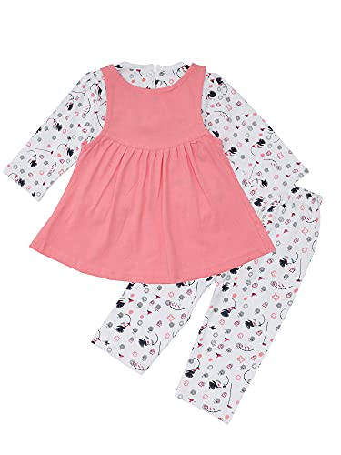 NammaBaby Premium Baby Girls Full Sleeves Frock with Pant Baby Girl's Cotton Frock with Leggings, Frill Frock - Pack of 1
