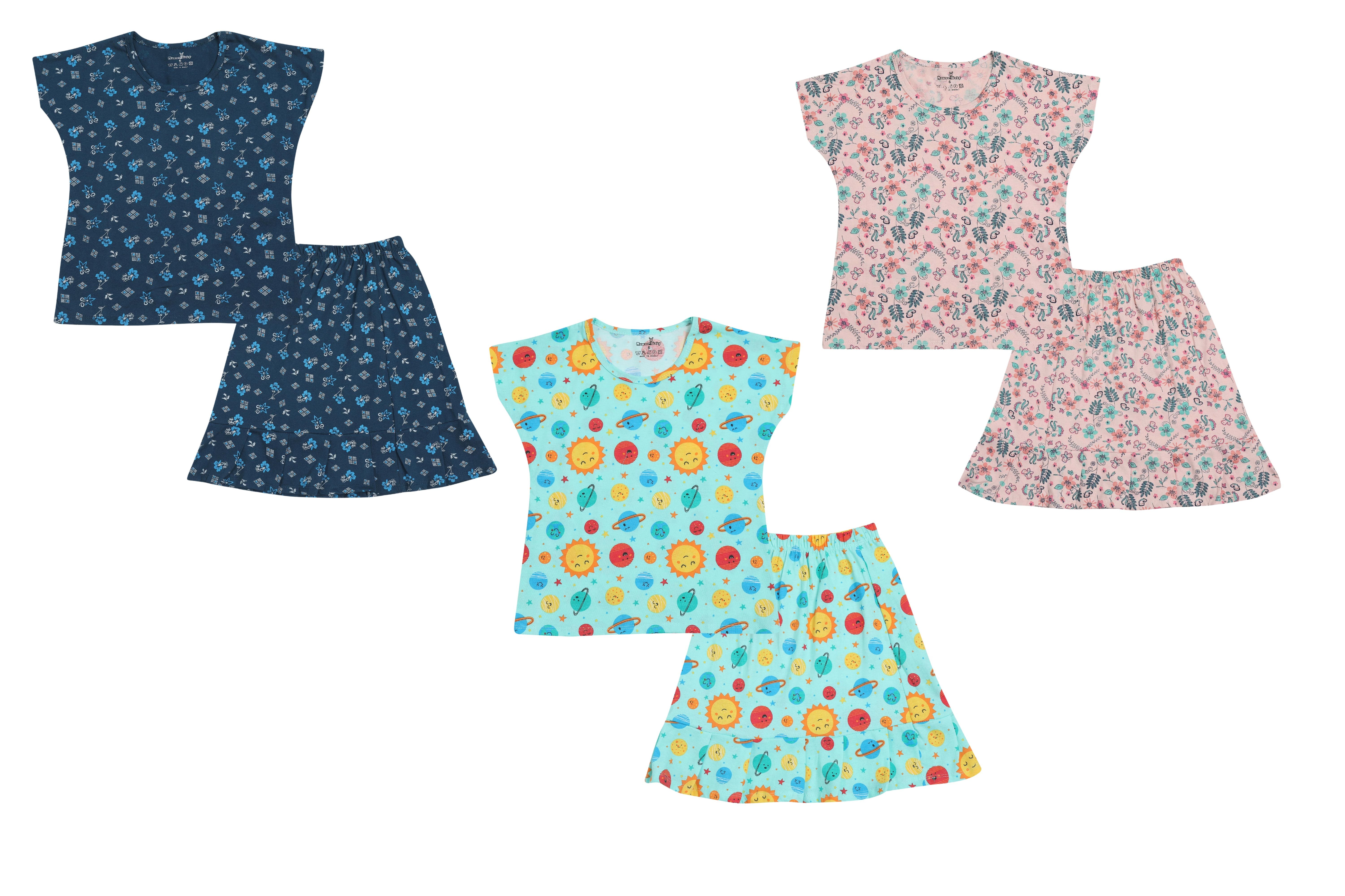 NammaBaby Girls TShirt SkirtSet Summerwear/Sportswear/Nightwear Dress - 3 PC Set