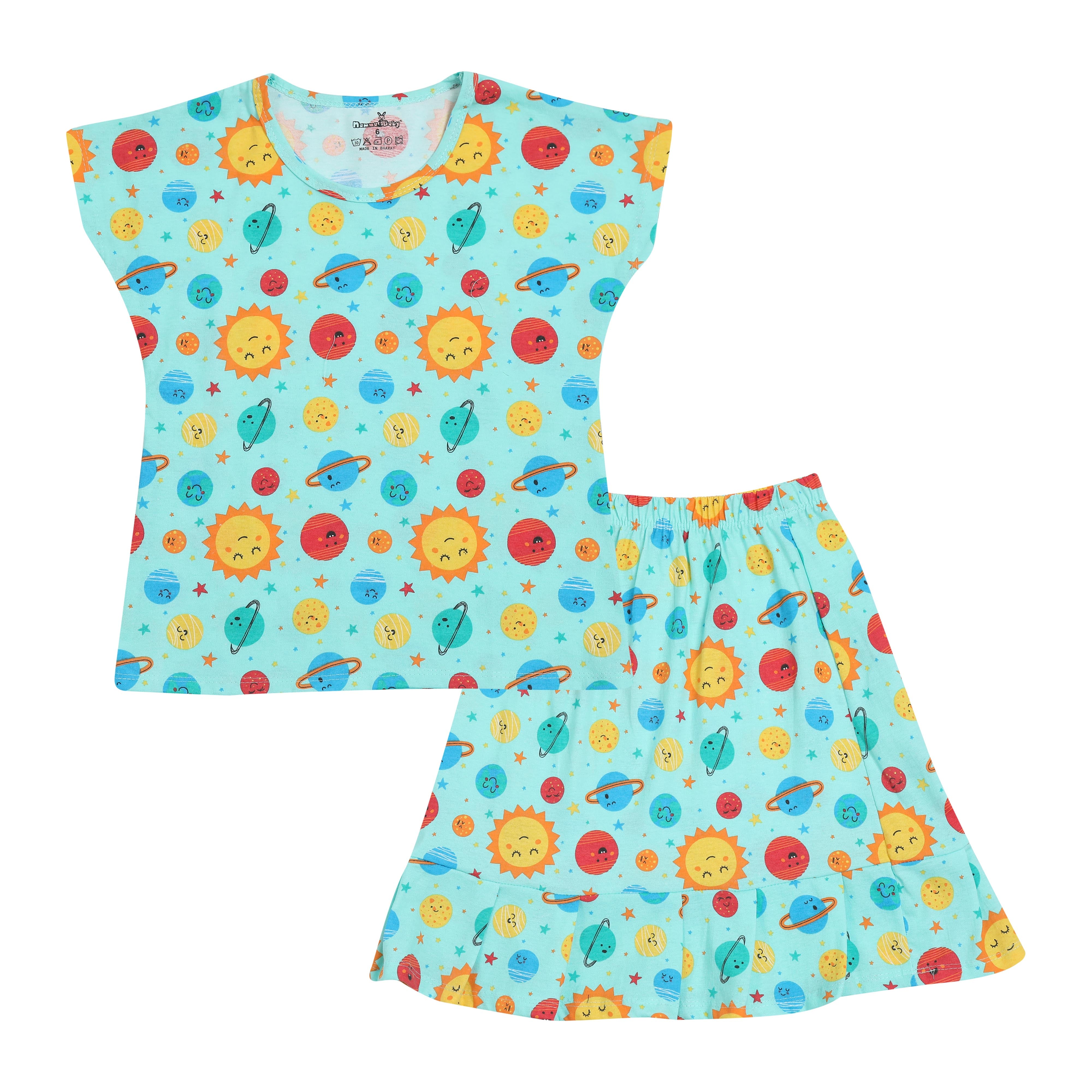 NammaBaby Girls TShirt SkirtSet Summerwear/Sportswear/Nightwear Dress - 3 PC Set
