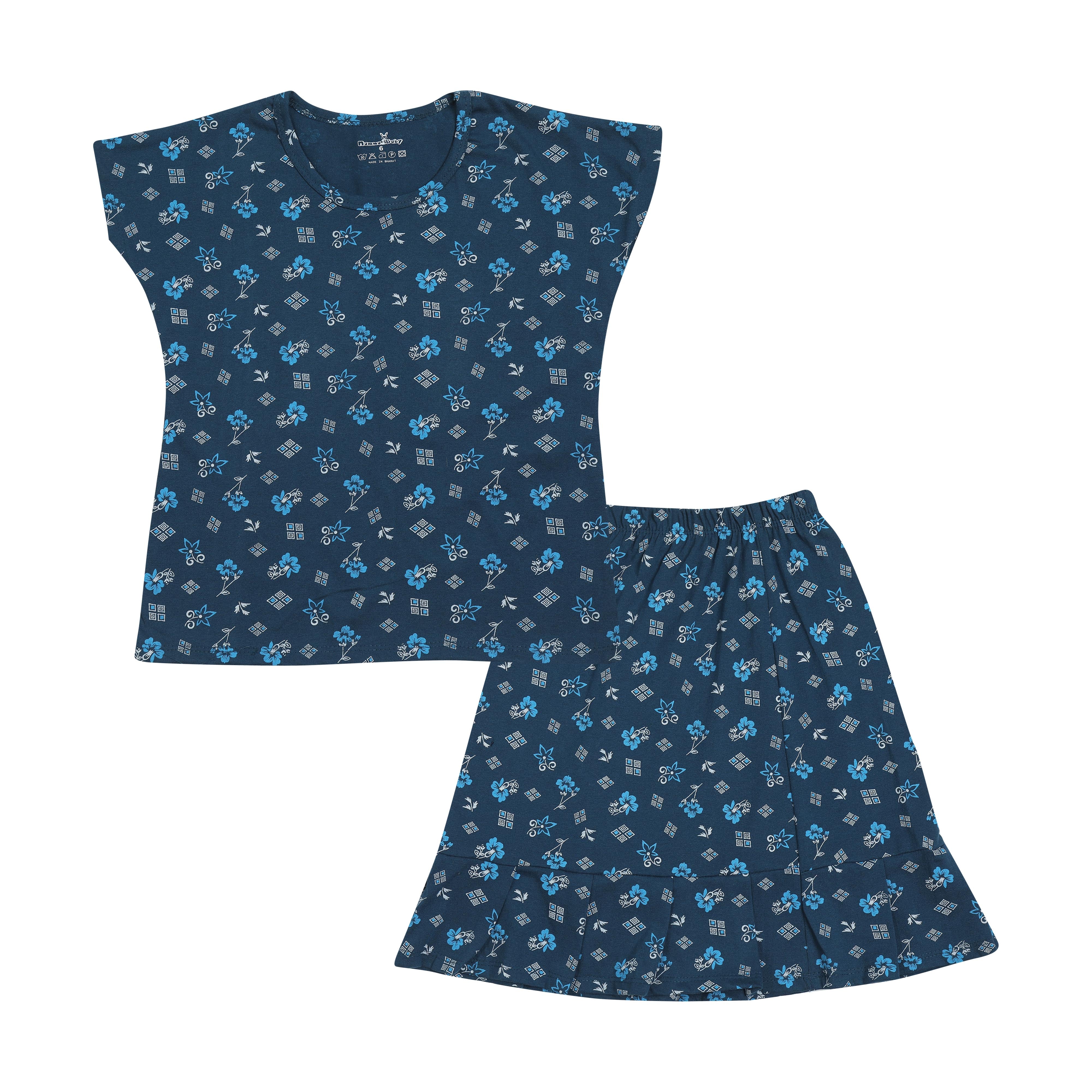 NammaBaby Girls TShirt SkirtSet Summerwear/Sportswear/Nightwear Dress - 3 PC Set