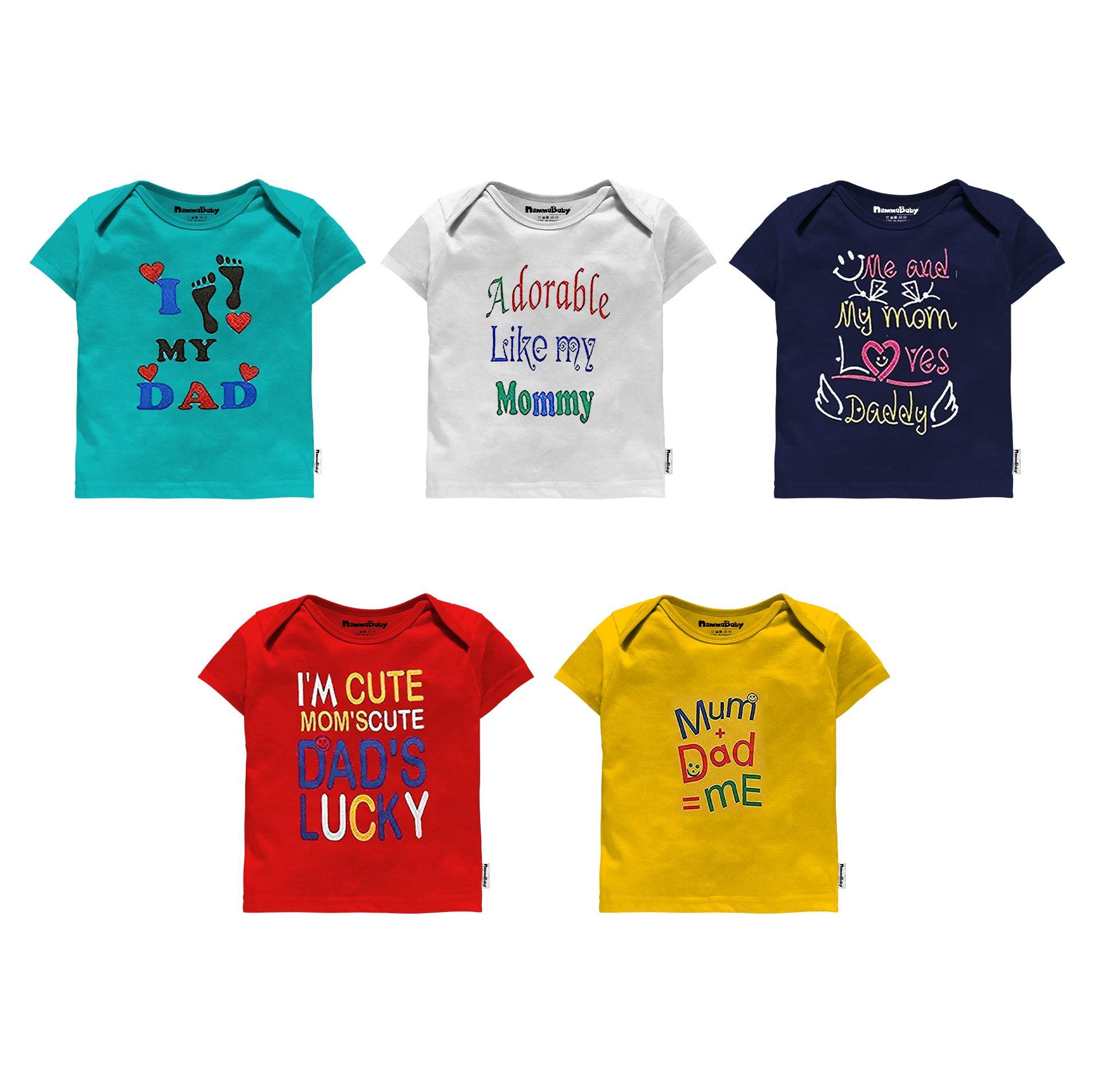 NammaBaby Mom & Dad Cute Print Combo of 5 HALF Sleeves Printed T-Shirts/Tees Tees for Your Little One (Multicolour)