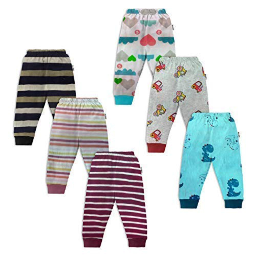 Unisex Baby Cotton Mixed Print Pyjama Rib Pants Assorted Prints- Pack of 6