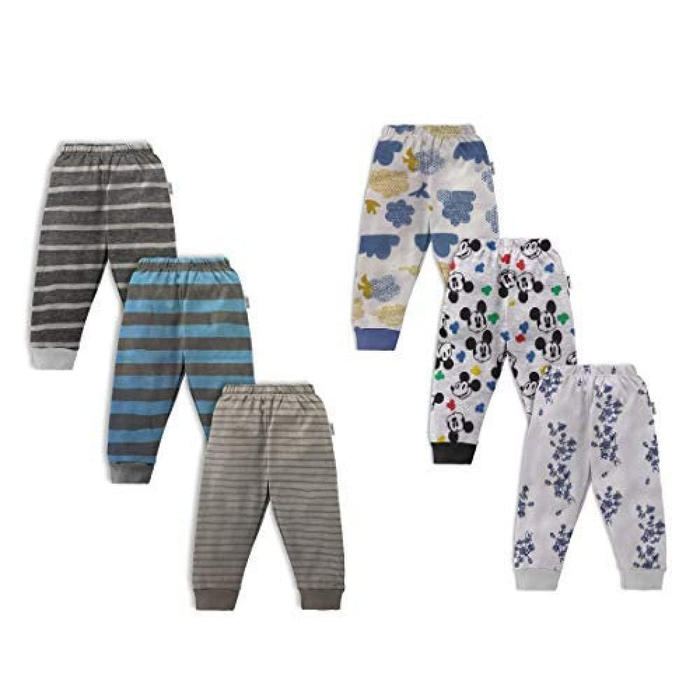 Unisex Baby Cotton Mixed Print Pyjama Rib Pants Assorted Prints- Pack of 6