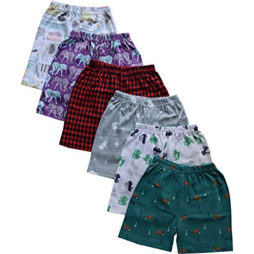 Hoseiry Cotton Boy's Regular Shorts - Assorted Mix Print (Pack of 6)