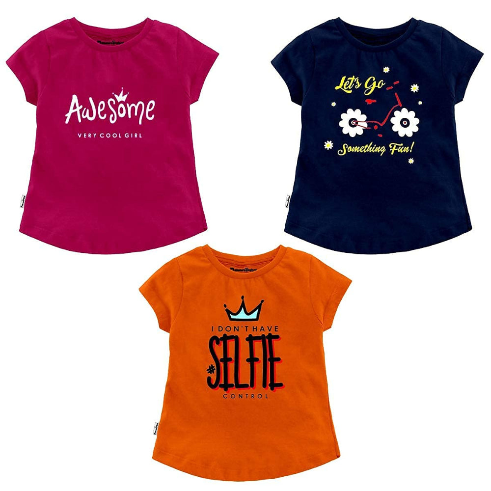 NammaBaby Girl TShirt Tees Top Pink Orange Navy (Pack of 3)