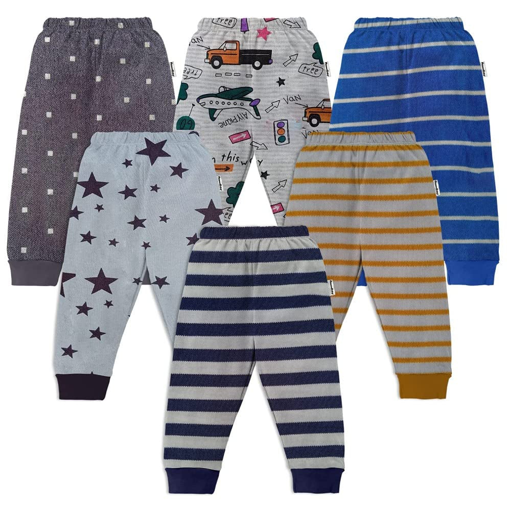 Unisex Baby Cotton Mixed Print Pyjama Rib Pants Assorted Prints- Pack of 6