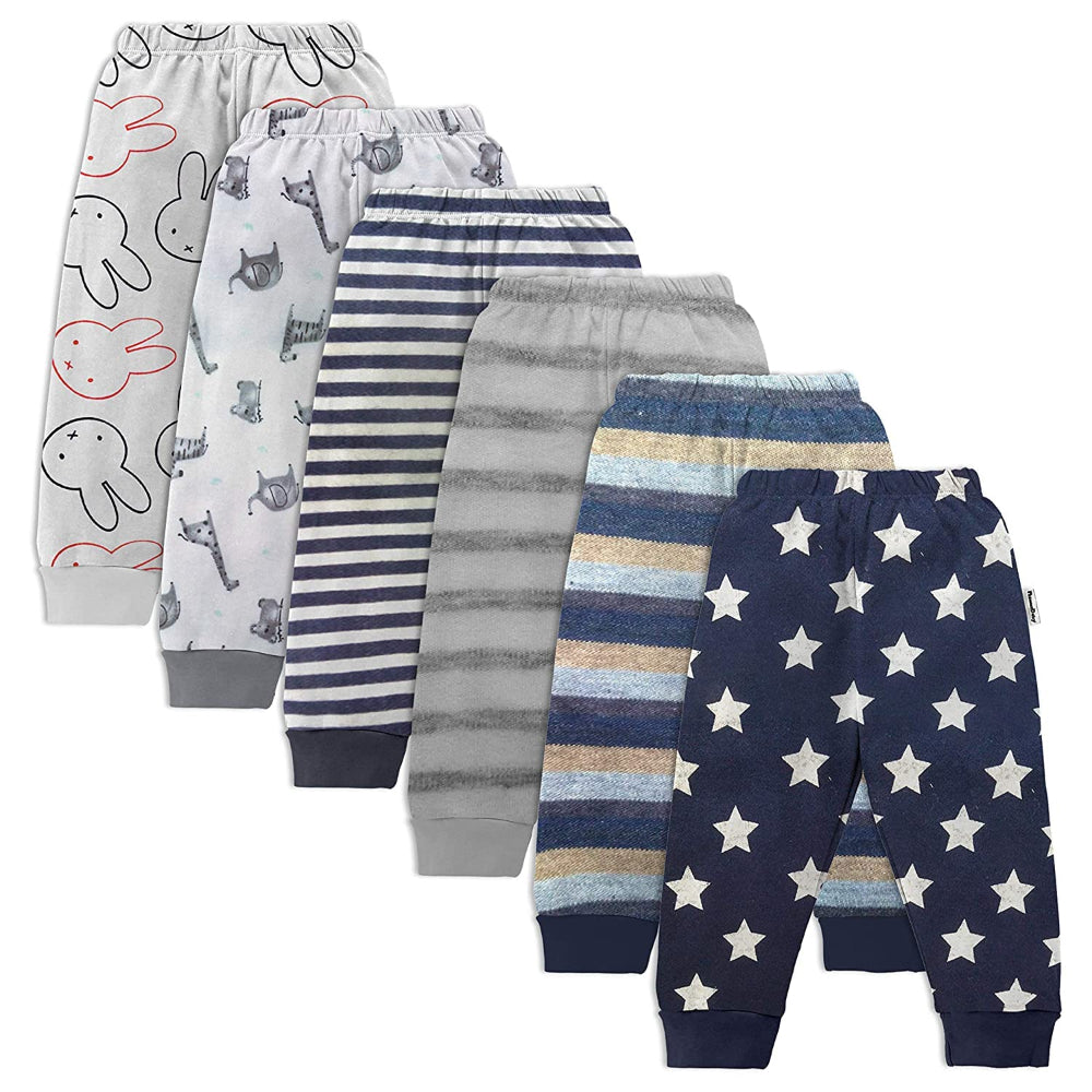 Unisex Baby Cotton Mixed Print Pyjama Rib Pants Assorted Prints- Pack of 6