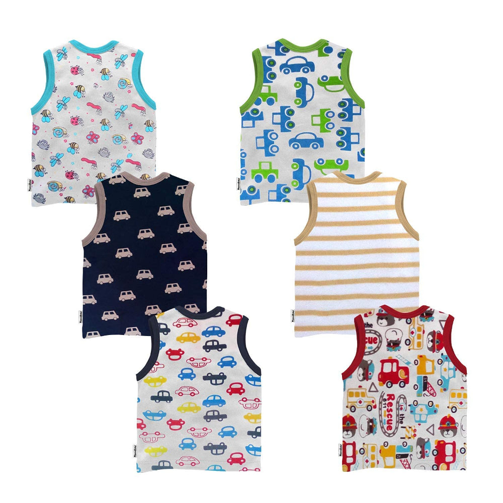 Unisex Cotton Front Open Sleeveless Vest / Jhabla for Baby - Set of 6