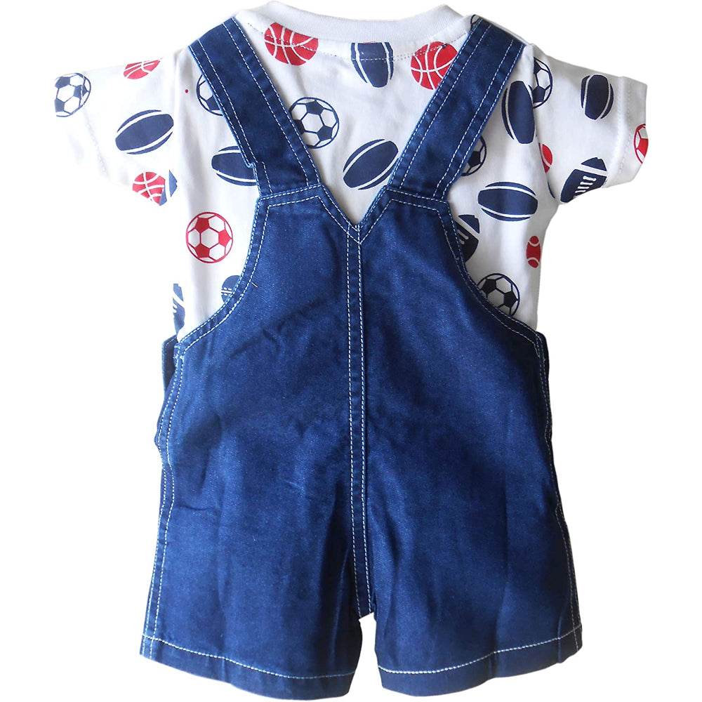 Premium Dungaree with Short Sleeves T-Shirt Base Ball Print Dungaree Shorts