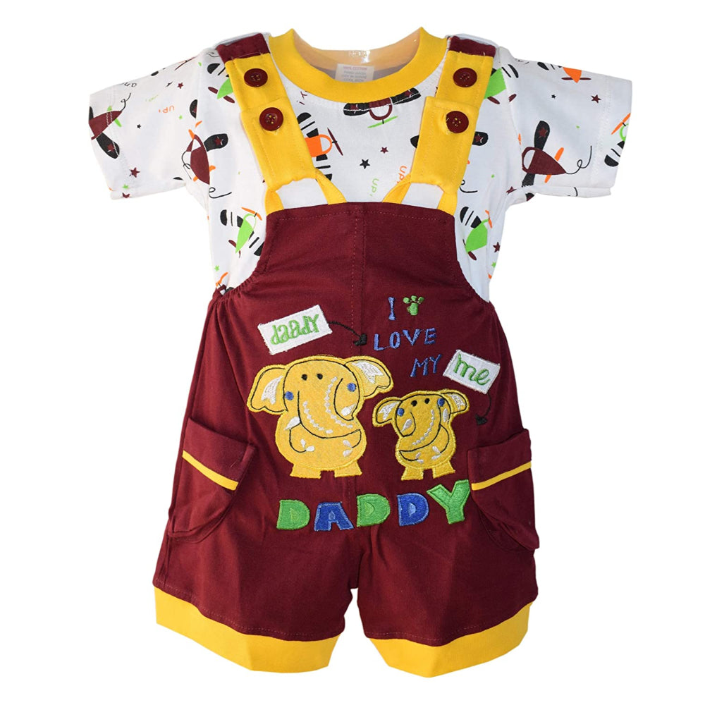 Premium Dungaree with Short Sleeves T-Shirt I Love Daddy Embroidery Design