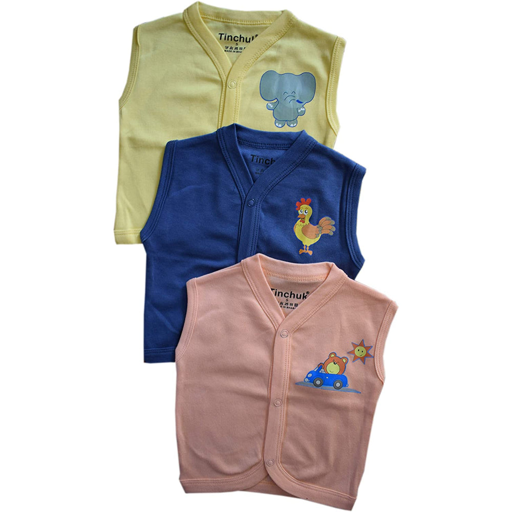 NewBorn Baby 100% Soft Hosiery Cotton Sleeveless Jhabla Set T-Shirt - Assorted Prints Pack of 6