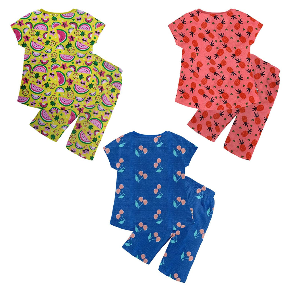 Girl's T-Shirt Regular Fit Capri Pant Set / Night Suit for Girls