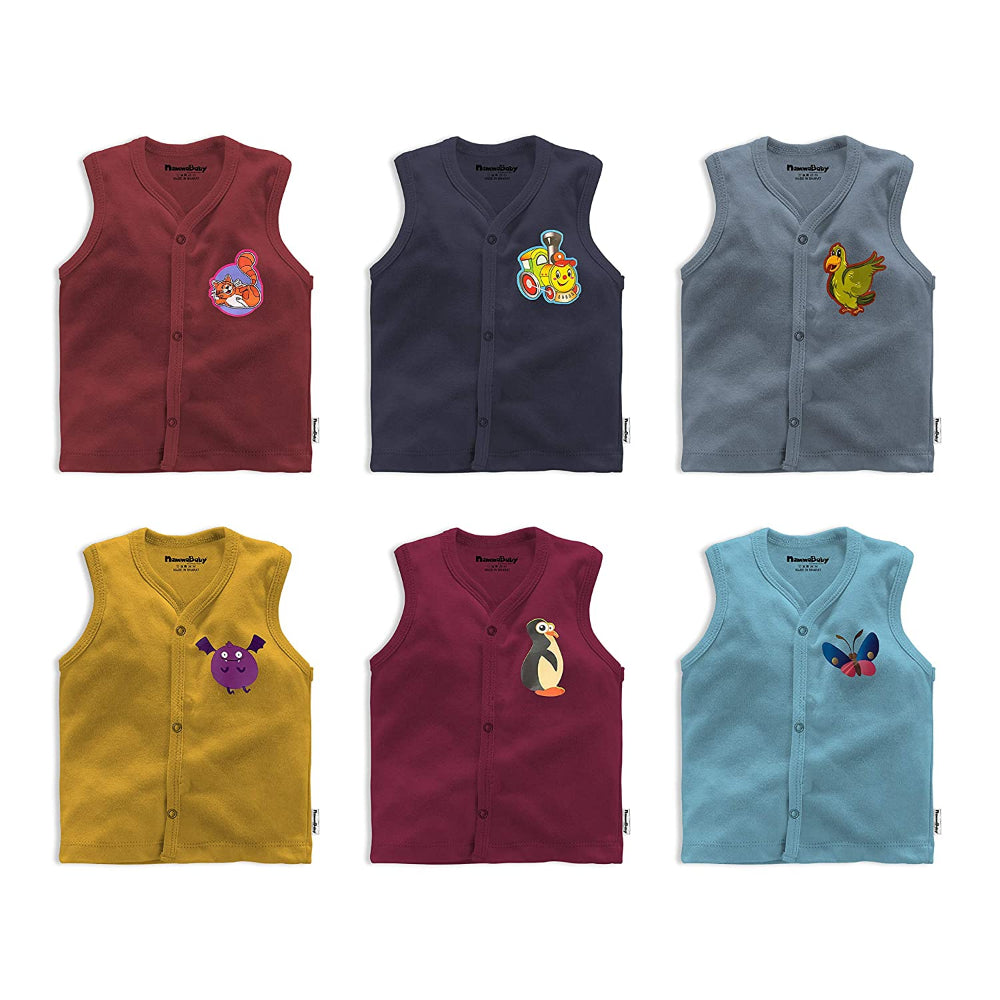 NewBorn Baby 100% Soft Hosiery Cotton Sleeveless Jhabla Set T-Shirt - Assorted Prints Pack of 6