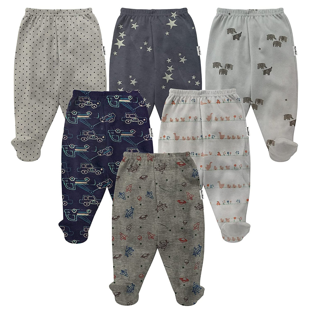 Unisex Assorted Printed Pajama Leggings with Booties (Pack of 6)