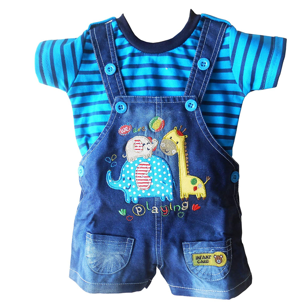 Premium Dungaree with Short Sleeves T-Shirt We are Playing Teddy's Print Dungaree Shorts