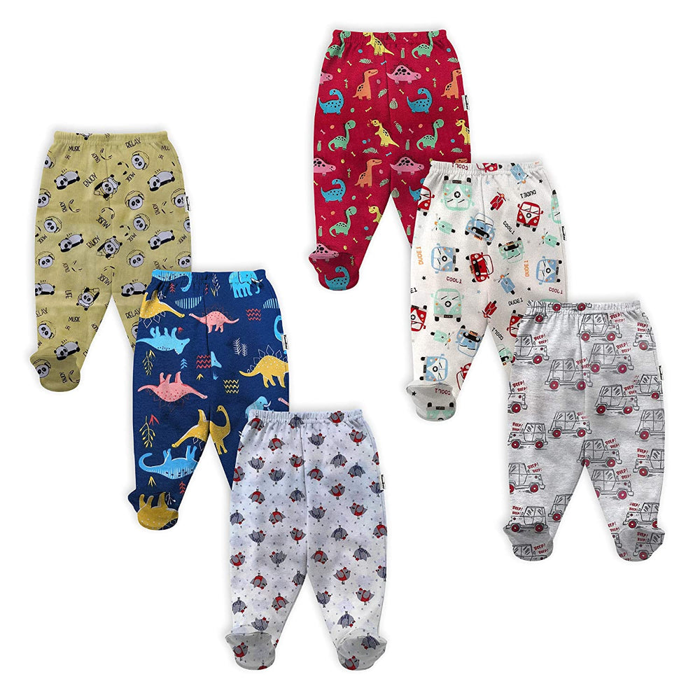 Unisex Assorted Printed Pajama Leggings with Booties (Pack of 6)