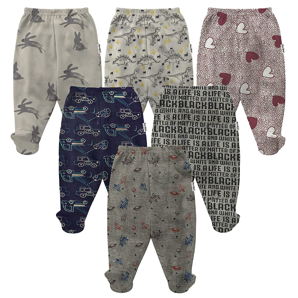 Unisex Assorted Printed Pajama Leggings with Booties (Pack of 6)