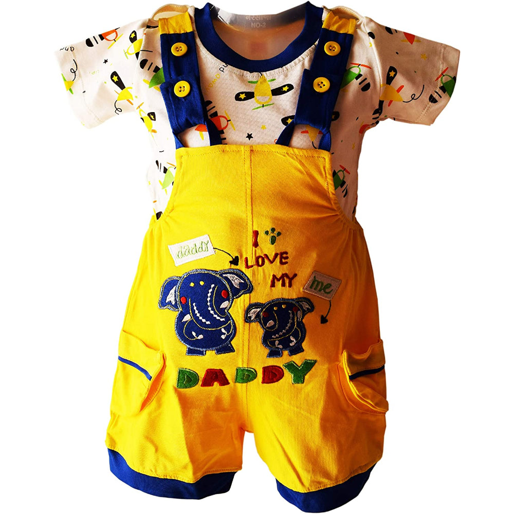 Premium Dungaree with Short Sleeves T-Shirt I Love Daddy Embroidery Design