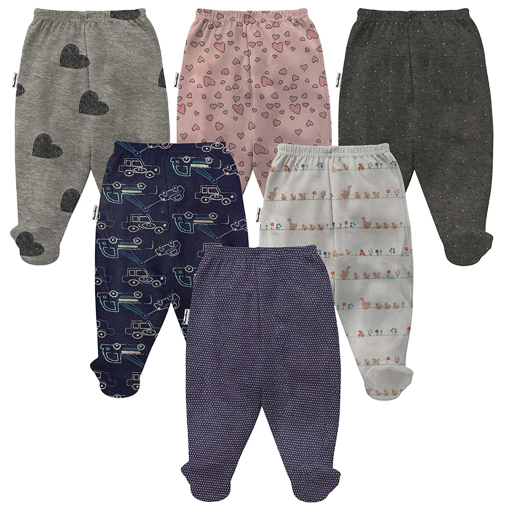 Unisex Assorted Printed Pajama Leggings with Booties (Pack of 6)